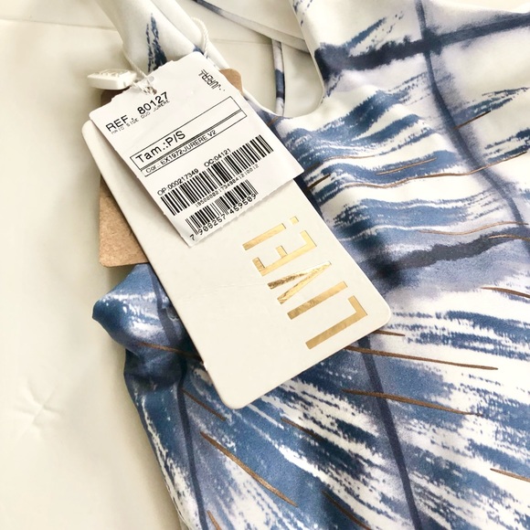 LIVE One Shoulder One Piece Bikini Swim Blue and White Abstract Print size small - Picture 4 of 11